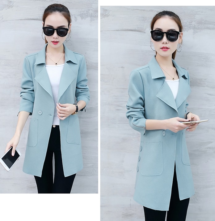 Casual Button Long Coat Import JC943 Blue