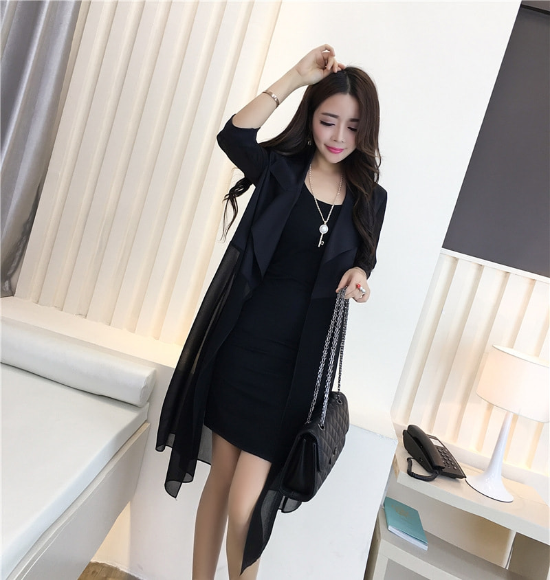 Long Cardigan Chiffon Import JC950 Black