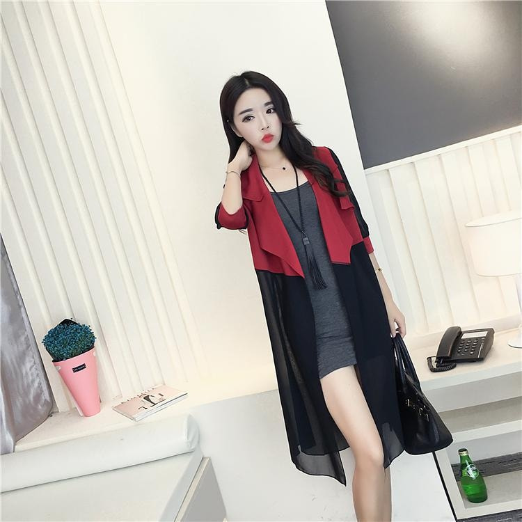 Long Cardigan Chiffon Import JC951 Red