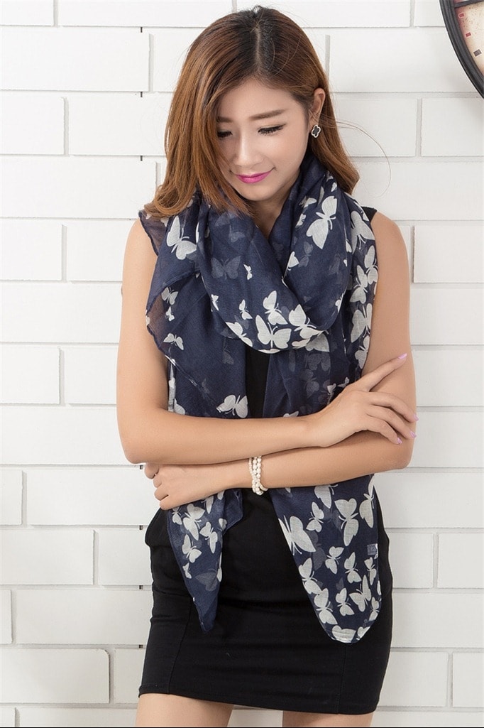 Butterfly Shawl JY58304 Dark Blue