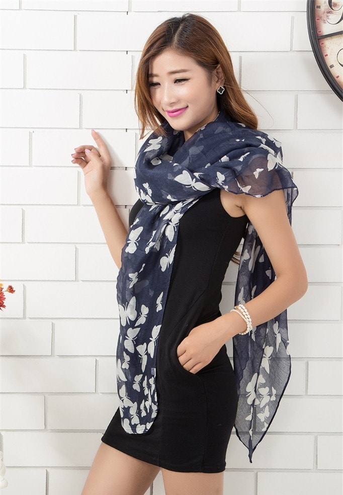 Butterfly Shawl JY58304 Dark Blue