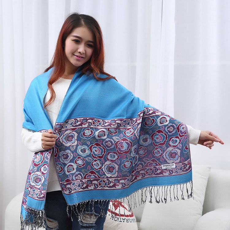 Pashmina Shawl Import JY58369 Sky Blue