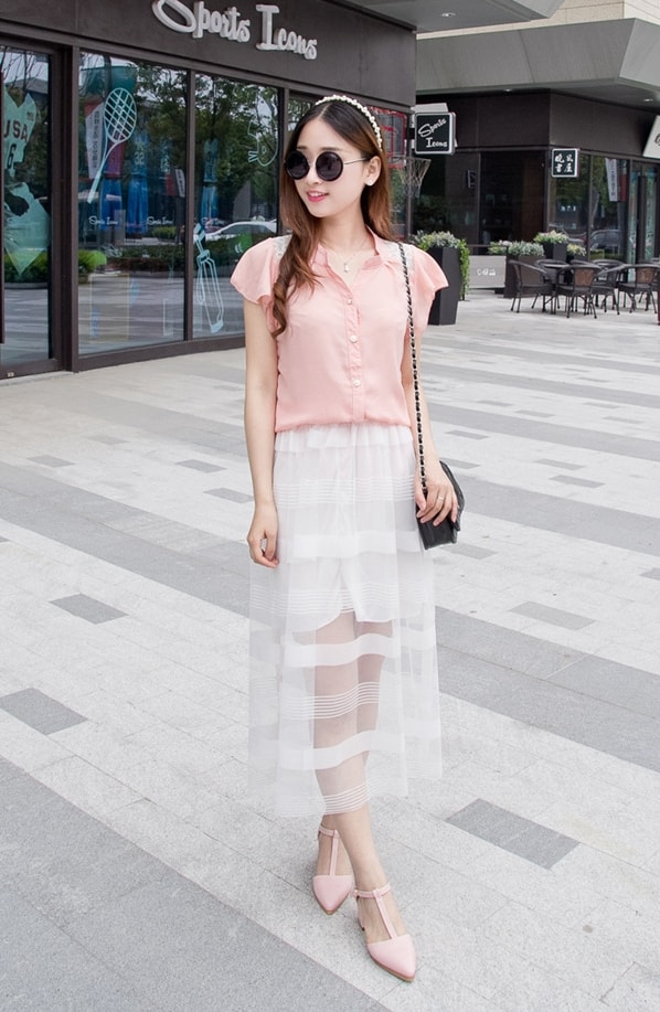 Gauze Skirt Import SK161 White