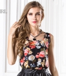 Flower Chiffon Blouse Import BL3123 Black