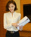 V-Neck Chiffon Blouse Import BL3133 White