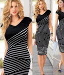 Stripe V-Neck Dress DS4100 Black