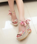 Pink High Heel Roman Wedges