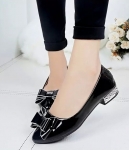 Black Korean Bow Low Heel Shoes