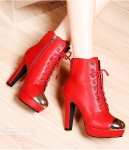 Red Ankle High Heel Boots Moolecole