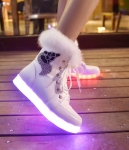 White Cute Fur Fashion LED Shoes - Female