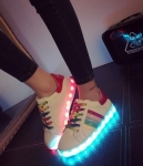 White Colorful Three Stripe LED SHoes - Female