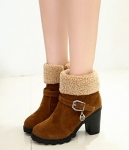 Brown Suede Mid Heel Martin Boots Import