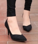 Black Korea High Heel Suede Shoes