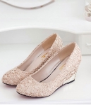 Beige Lace Korean Wedges Shoes