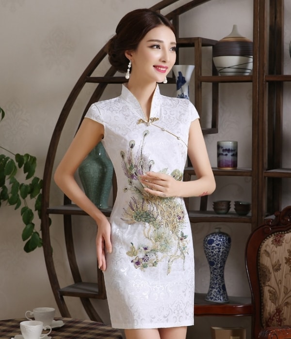 Jacquard Cheongsam Import DS4166 White Tamochi