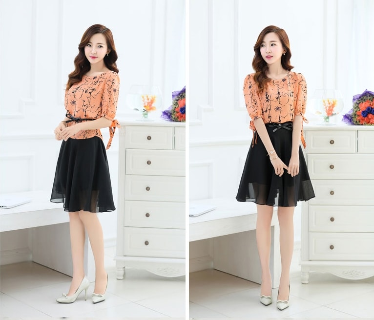 Set Chiffon Dress ET345 Orange - Tamochi